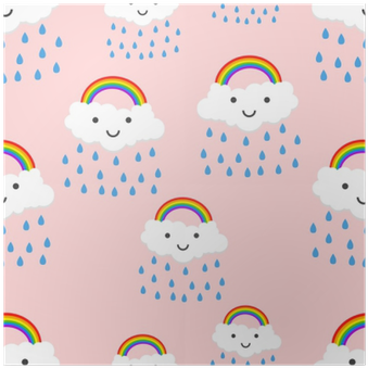 Póster Emoção Feliz Do Arco Íris Com Nuvens Sem Emenda - Rainbow With Smiley Face Cloud (400x400)