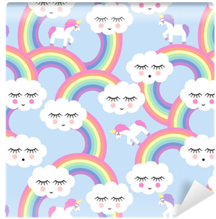 Papel De Parede Padrão Sem Costura Com Nuvens Dormindo - Fundo Nuvem E Arco Iris (400x400)