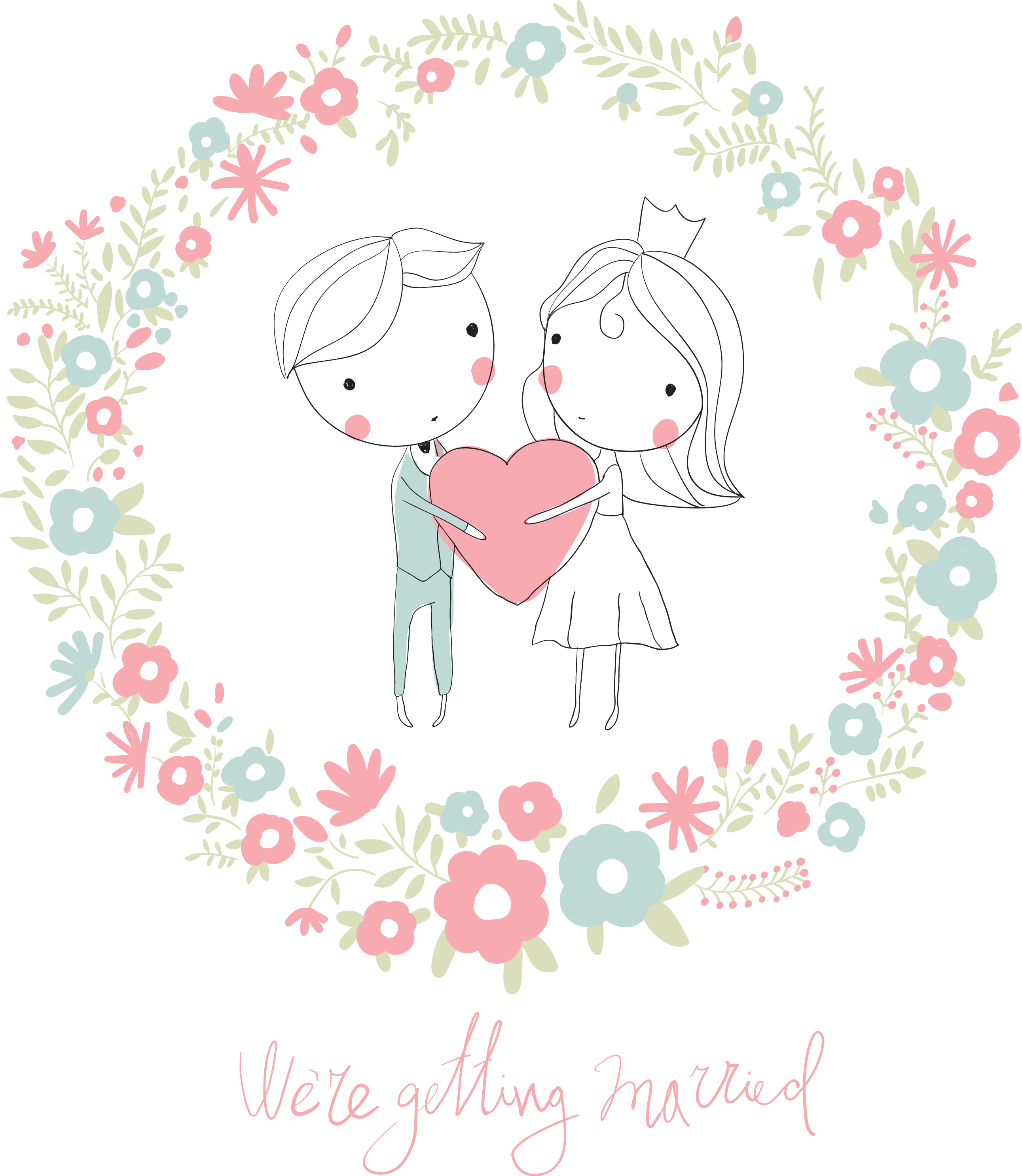 Wedding Invitation Drawing Illustration - Girl With Dog Art (2583x2974)