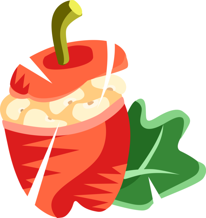 Vector Illustration Of Stuffed Red Pepper Pimientos - Gefüllte Paprika Clipart (660x700)