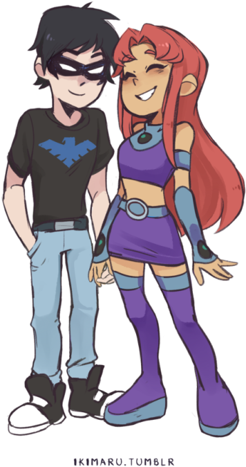 Commission For @my Caliginous Romance Thank You 💜 - Nightwing And Starfire (500x709)