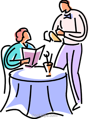 Restaurant Scenes Royalty Free Vector Clip Art Illustration - Waiter Taking An Order (362x480)