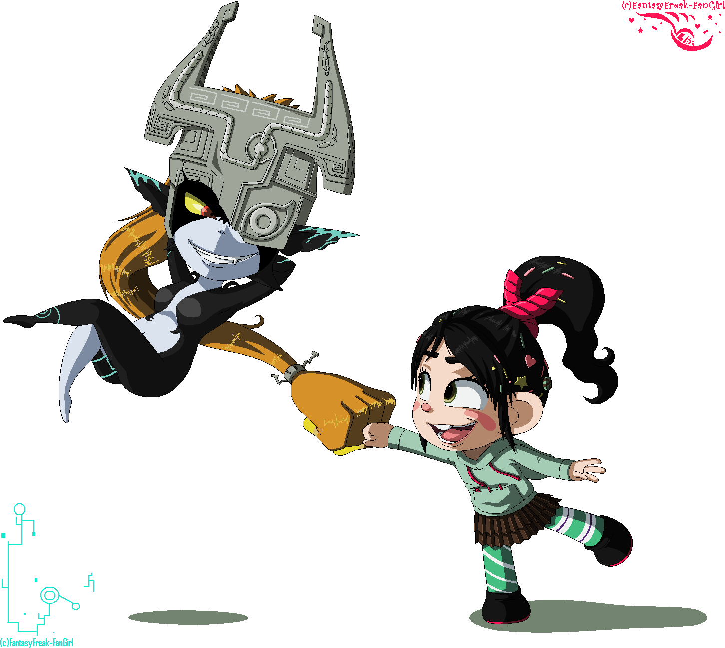 Epic Fist Pump By Fantasyfreak-fangirl - Vanellope Von Schweetz And Midna (1466x1312)