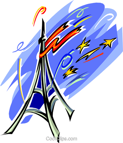 Eiffel Tower And Fire Works Royalty Free Vector Clip - College Graduation Invitations (413x480)