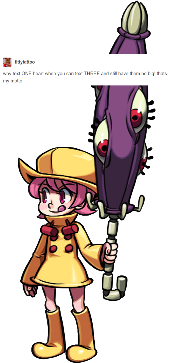 Skullgirls Filia Parasoul Valentine Double Cerebella - Skullgirls (588x1261)