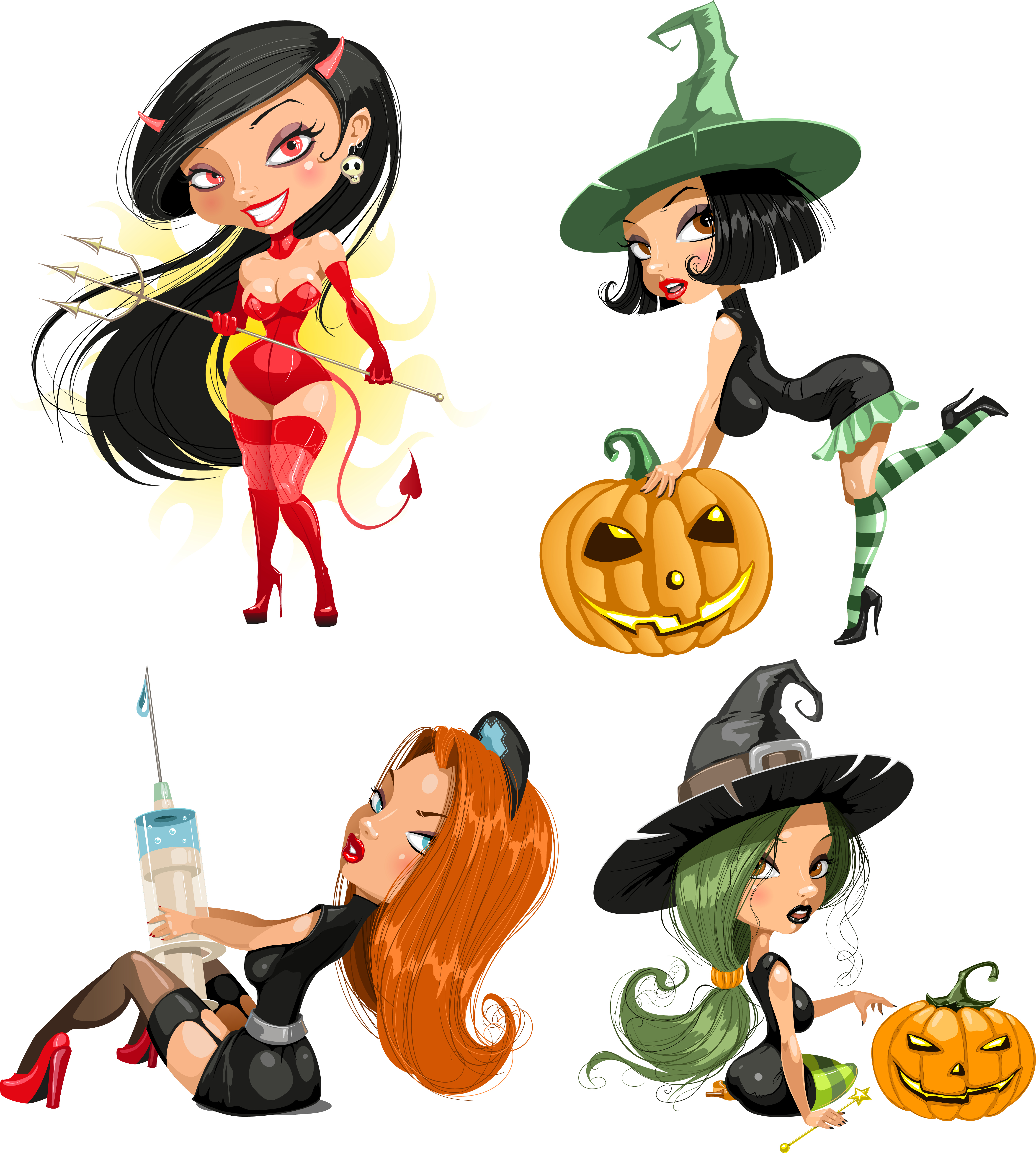 Halloween Witchcraft Clip Art - Cartoon Woman Wall Art (4546x5058)