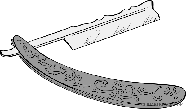 Barber Scissor Tools Free Black White Clipart Images - Logo Straight Razor Png (600x354)