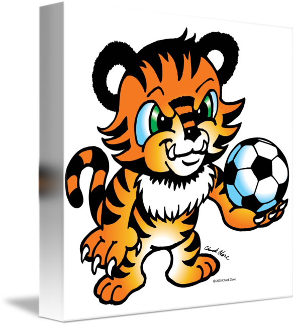 Tiger Soccer Ball By Chuck Clore Rh M Imagekind Com - Tiger With Soccer Ball (589x650)