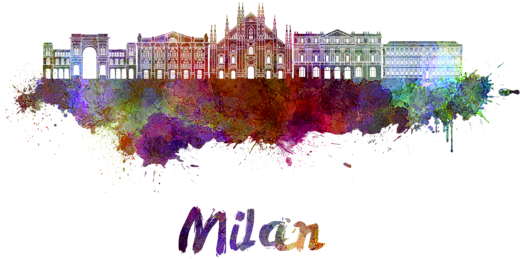 Bleed Area May Not Be Visible - Milan Skyline Watercolor (600x393)