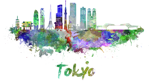 Bleed Area May Not Be Visible - Tokyo Skyline Watercolor (600x393)