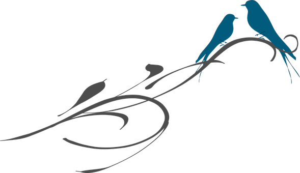 Birds, Branch, Ornament, Swirl, Love - Love Birds Png (589x340)