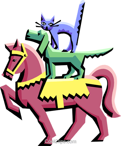Pferd Mit Hund Und Katze Vektor Clipart Bild - Cartoon (396x480)