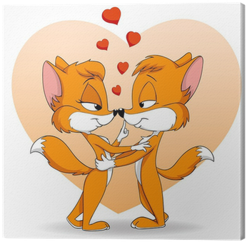 Obraz Na Plátně Dva Cartoon Cute Zamilování Liška • - Cute Cartoon Fox Love (400x400)
