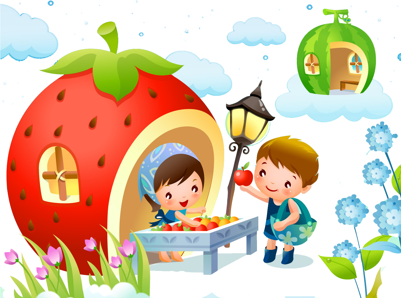 Cartoon Strawberry House - Trẻ Em Vui Chơi Vector Png (1600x1200)