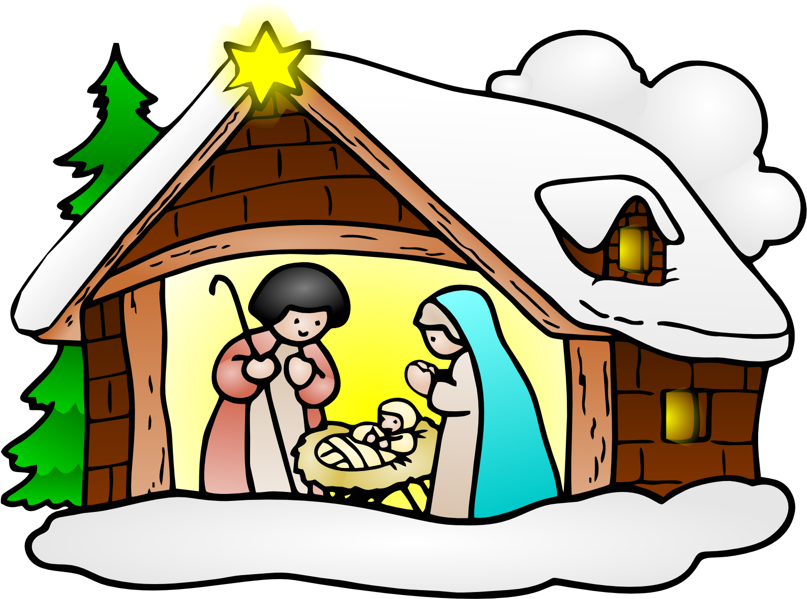 Free To Use Public Domain Christmas Clip Art - Wishing Merry Christmas Nativity (1969x1392)