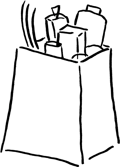 Grocery Bag Clipart - Black And White Grocery Bag Clipart (500x684)