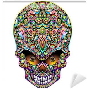 Skull Psychedelic Art Design Halloween-teschio Psichedelico - Psychedelic Skull Square Sticker 3" X 3" (400x400)