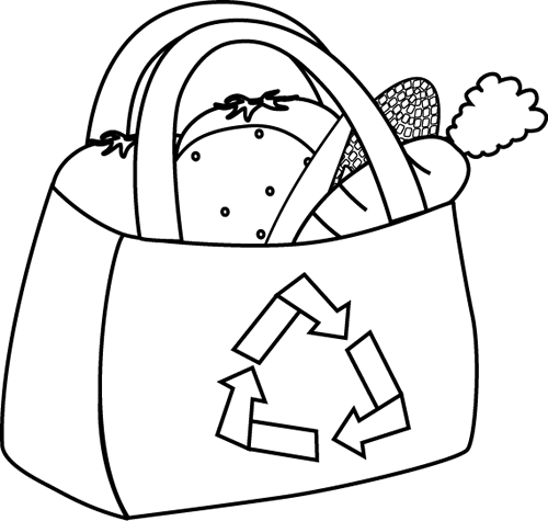 Black And White Eco Friendly Grocery Bag Clip Art - Outline Of Grocery Bag (500x475)