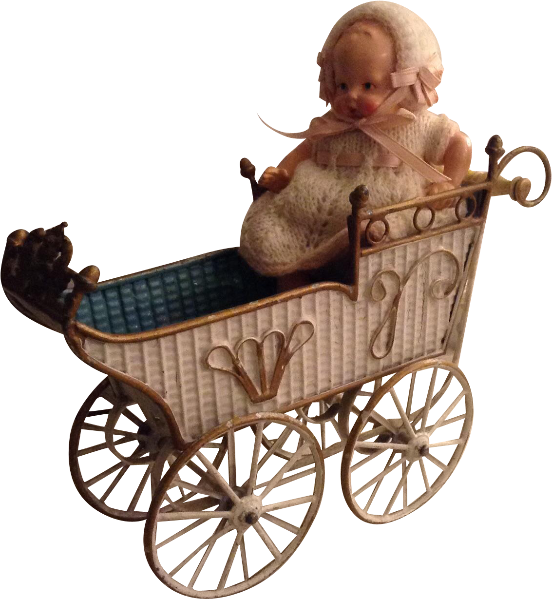 Beautiful Antique Metal Tin Dolls Pram Or Carriage - Tin Toy (1228x1228)