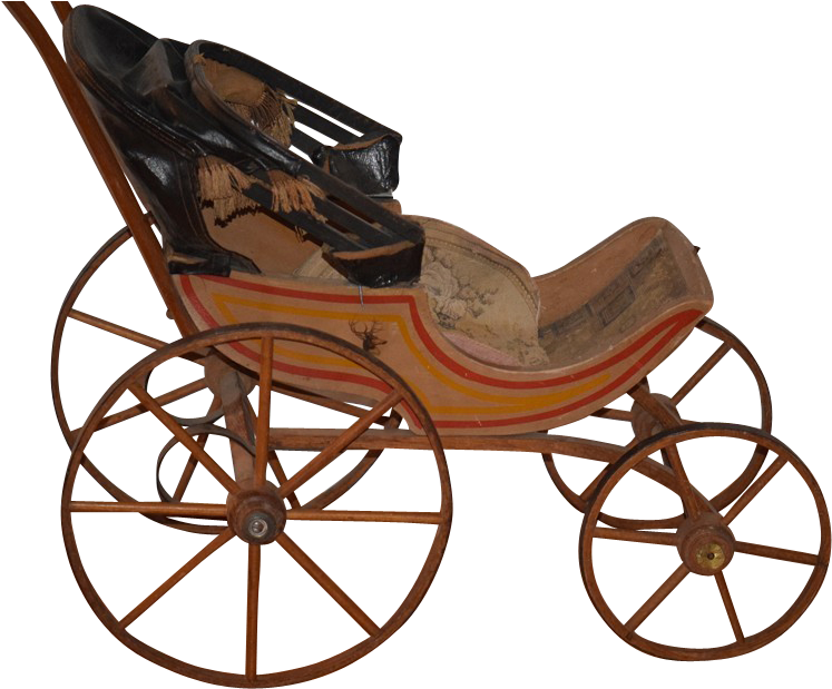 Antique Joel Ellis American Wood Doll Carriage W/ Stenciling - Chaise (749x749)