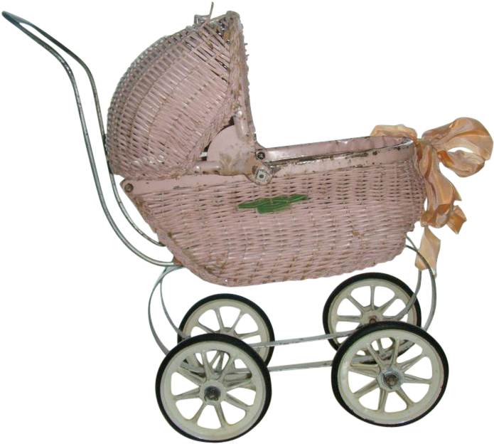 Carriage Or Buggy Doll Size Antique Wicker - Baby Carriage (694x694)