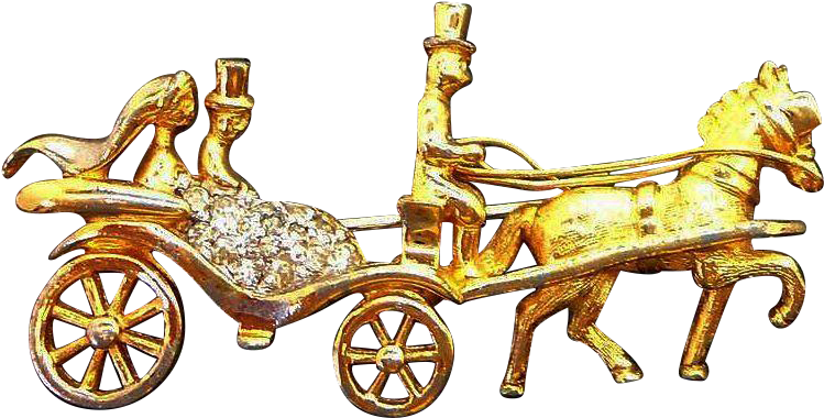Vintage Jomaz Rhinestone Horse Drawn Carriage Pin - Horse And Buggy (748x748)