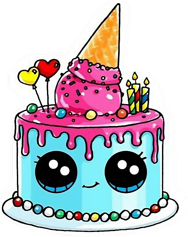 Cake Icecream Icecreamcone Cakerainbow Heart Pinkfreeto - Cute Happy Birthday Drawings (600x754)