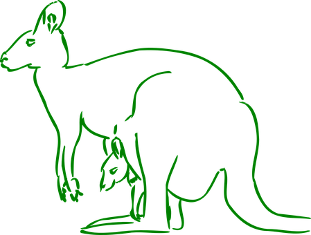 Kangaroo Baby Stand Carry Outline Animal W - Kangaroo Clip Art (449x340)