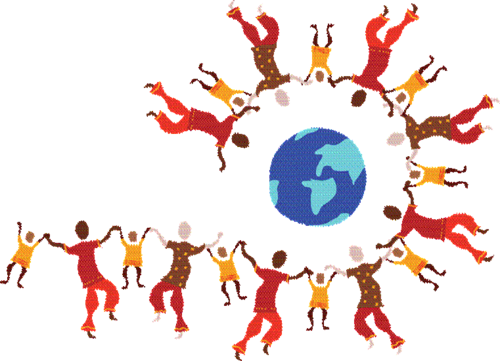 Human Clipart Human Service - Globe With People Png (500x361)