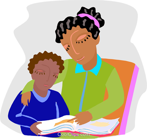 Mother And Son Reading Clipart (480x455)