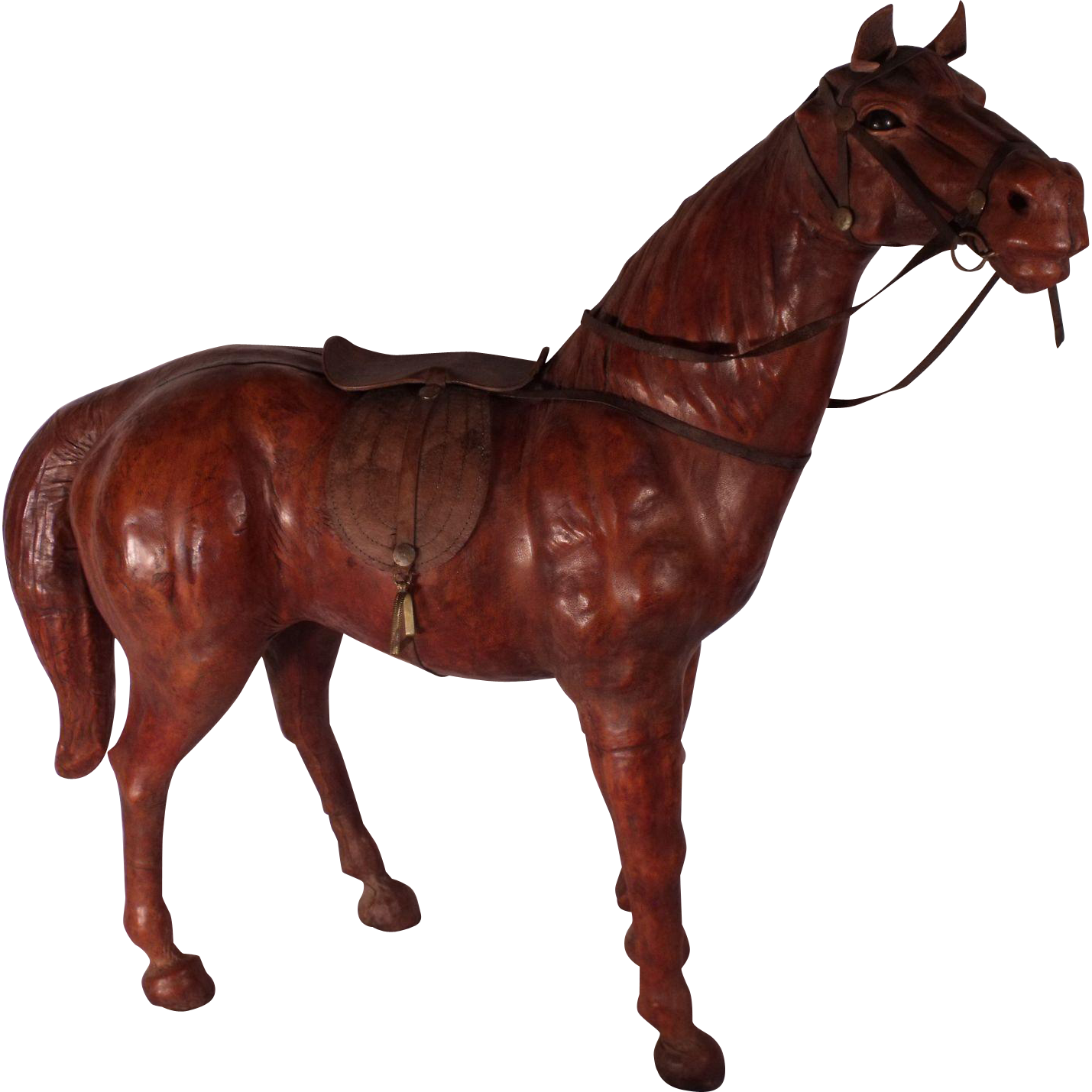 Large Old Leather Covered Handcrafted Wood Horse Statue - Abercrombie And Fitch Leather Horse (1429x1429)