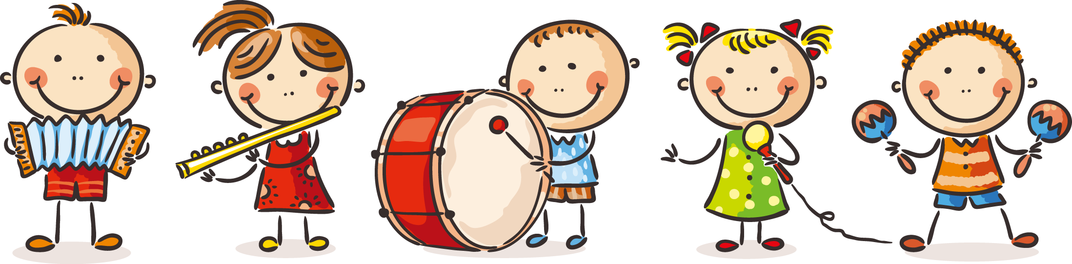 Child Cartoon Play Drawing - Children Playing Musical Instruments Clipart (2197x541)