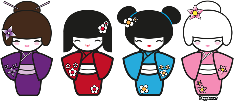 Doll Kokeshi Clipart - Kokeshi Dolls Cartoon (900x410)