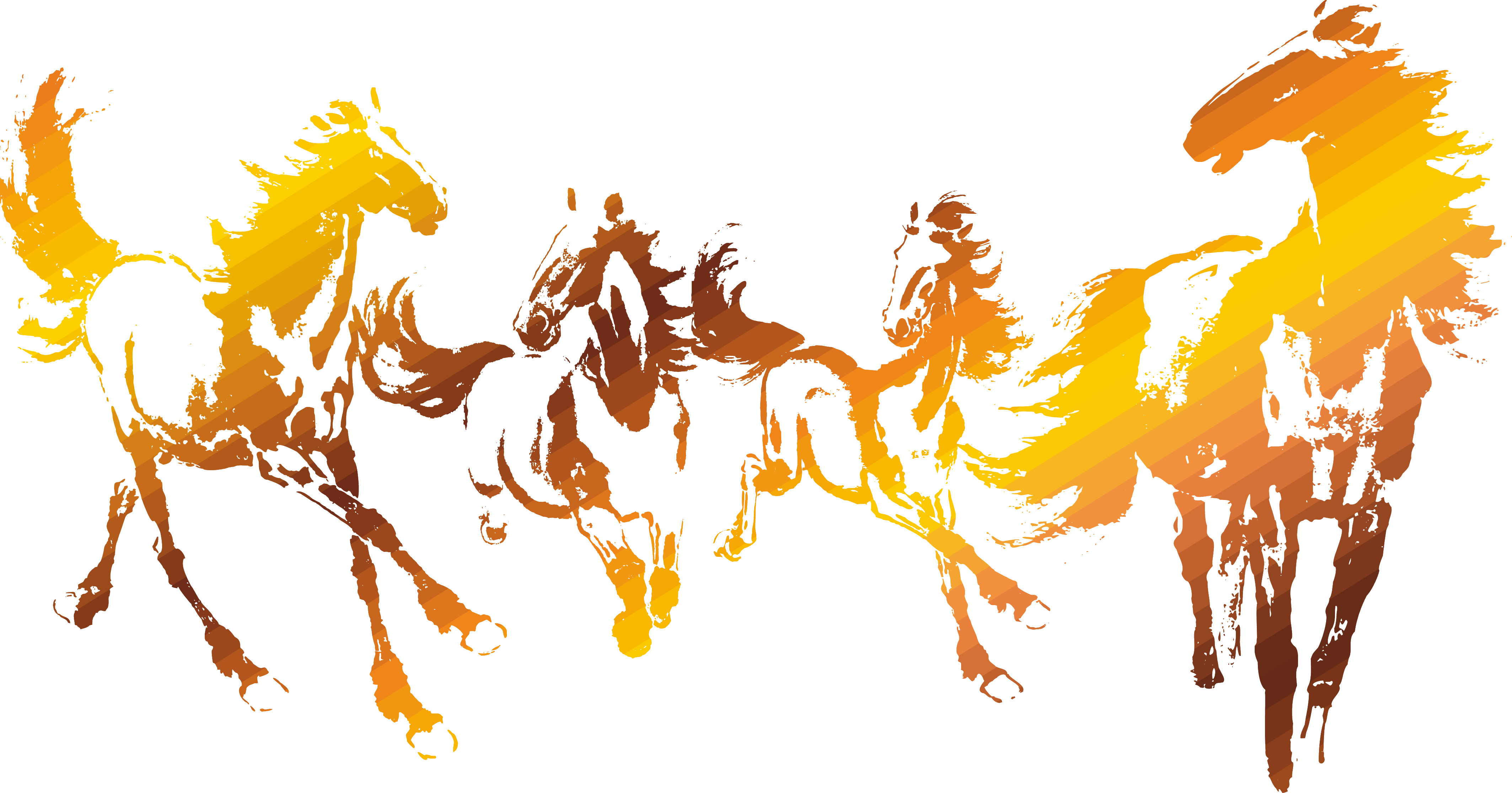 Galloping Horse Ink Wash Painting Icon - Golden Horses Png (4254x2233)
