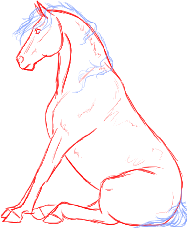 Sitting Horse Lines By Iwannabeadino - Draw A Horse Sitting (384x473)