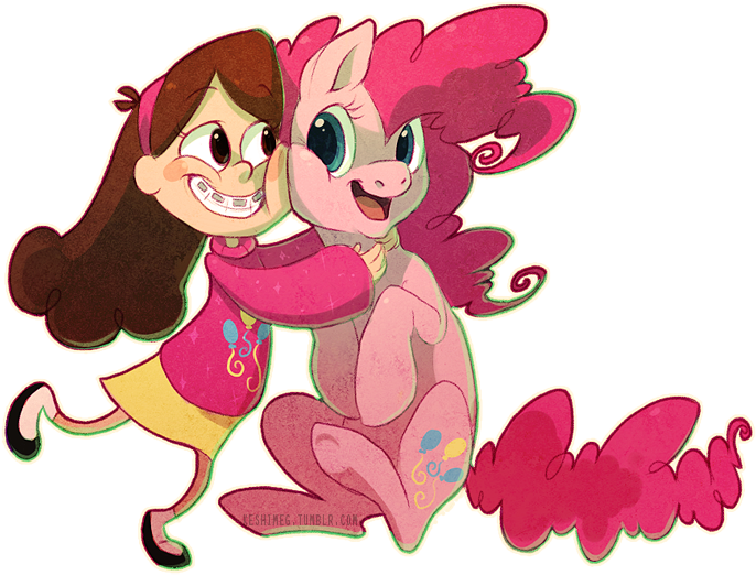 Kaceymeg, Crossover, Gravity Falls, Hug, Mabel Pines, - Mabel Pines And Pinkie Pie (700x538)