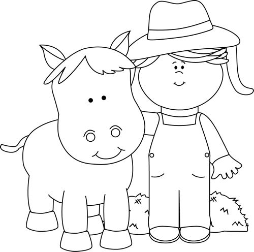Baby Horse Clipart Black And White - Cute Farm Clipart Black And White (500x496)