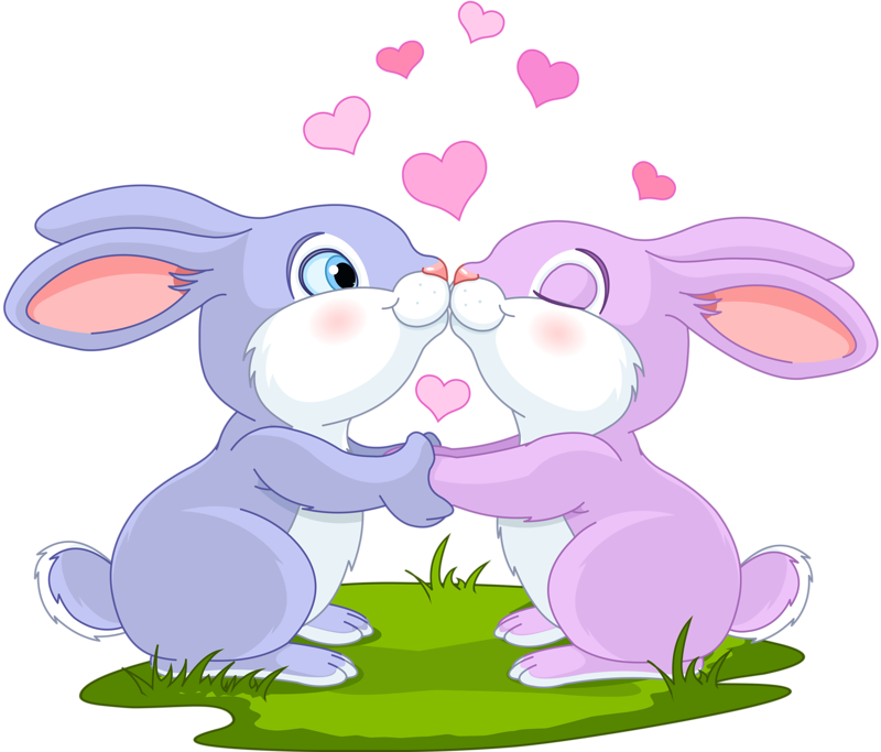 Cartoon Rabbit With Love Vector Material [преобразованный] - Cartoon Bunnies In Love (800x683)