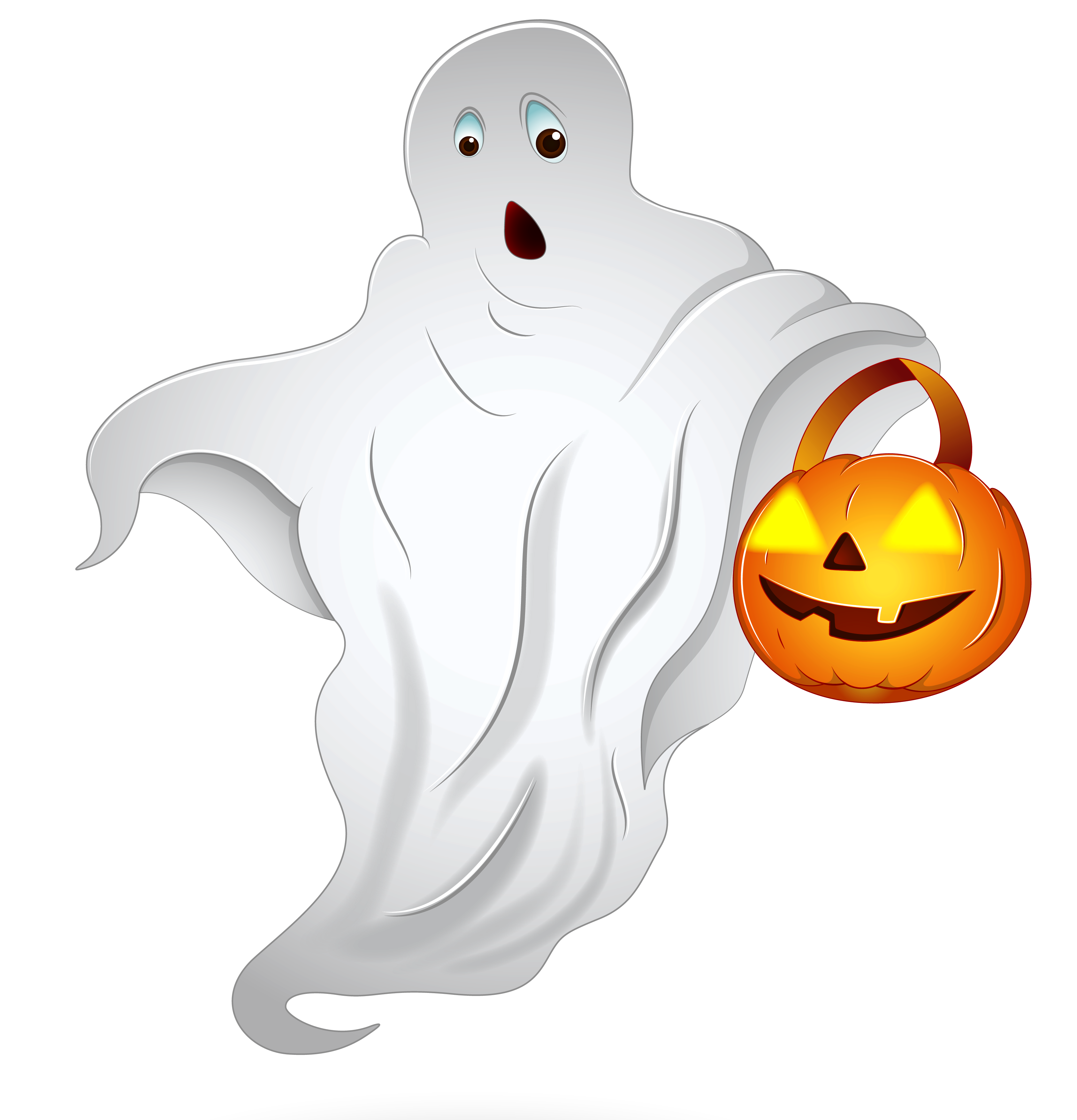 Halloween Ghost With Pumpkin Basket Png Clipart - Ghost Halloween Png (3371x3560)