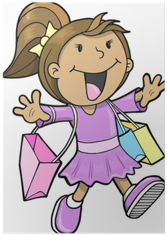 Happy Cute Shopping Girl Vector Illustration Poster - Vector Graphics (400x400)