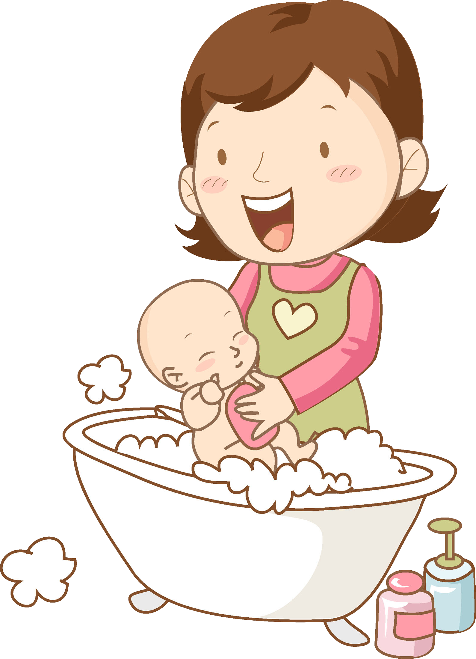Mother Child Clip Art - Mother Washing Her Baby Clipart (1589x2199)