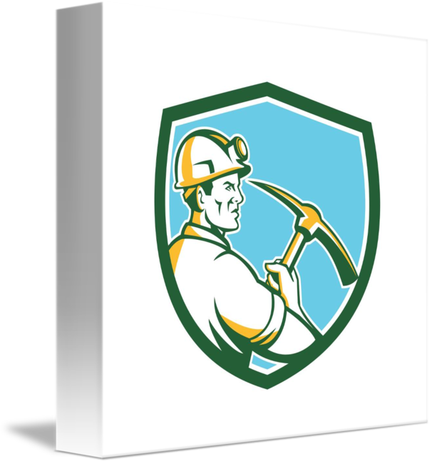 Coal Miner Hardhat With Pick Axe Side Shield Retro - Gallery-wrapped Canvas Art Print 8 X 8 Entitled Demolition (606x650)