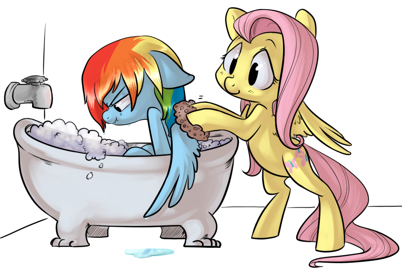 Fluttershy, Forced Bathing, Hilarious In Hindsight, - Applejack (1280x870)