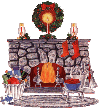 Claus Has Spent The Day In The Kitchen Baking Cookies - Clipart Fireplace Animated Giff (340x380)