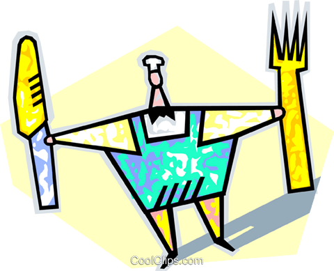 Chef With Fork And Knife Royalty Free Vector Clip Art - Chef With Fork And Knife Royalty Free Vector Clip Art (480x389)