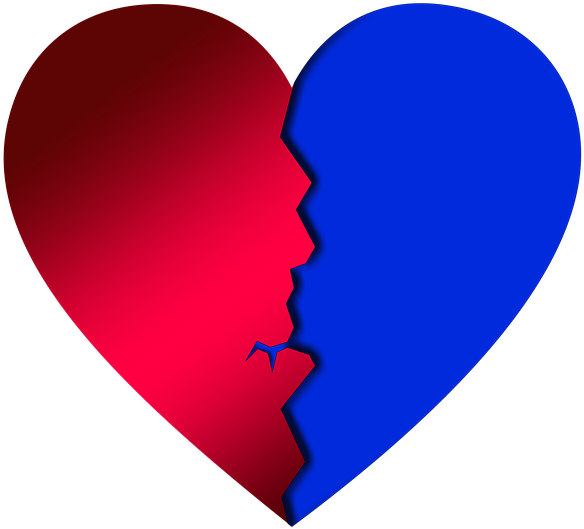 Heart Torn Broken Good Bye Separation Love - Red And Blue Heart (794x720)