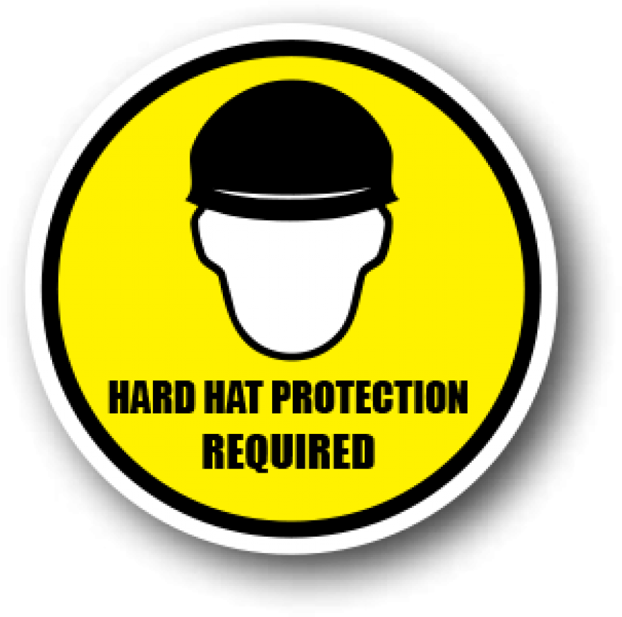 Safety Floor Sign, Hard Hat Protection Required - Ergomat - Durastripe Circular Peel & Stick Floor (1000x901)