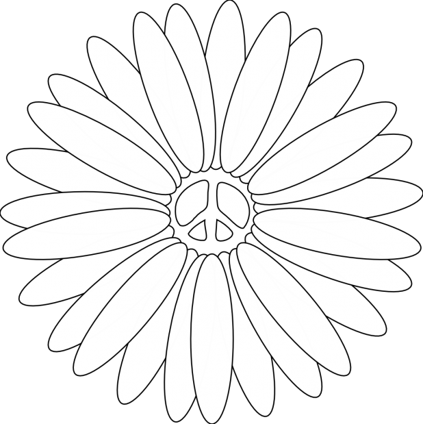 Adult Peace Coloring Pages For Kids And Adults Peacepeace - Clipart Flower On White (618x619)