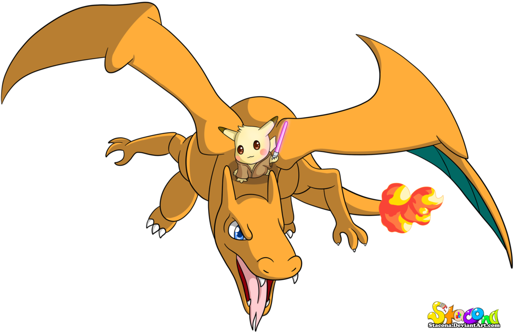 Jedi Pikachu Riding Charizard By Stacona - Charizard And Pikachu Drawing (1024x661)