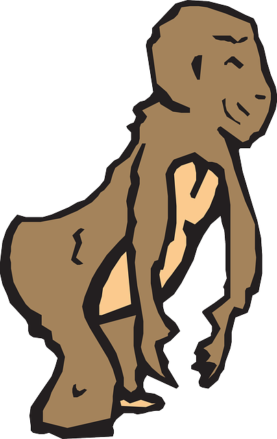 Cartoon, Color, Art, Strange, Leaning, Animal, Chimp - Chimpancé Vector Png (404x640)